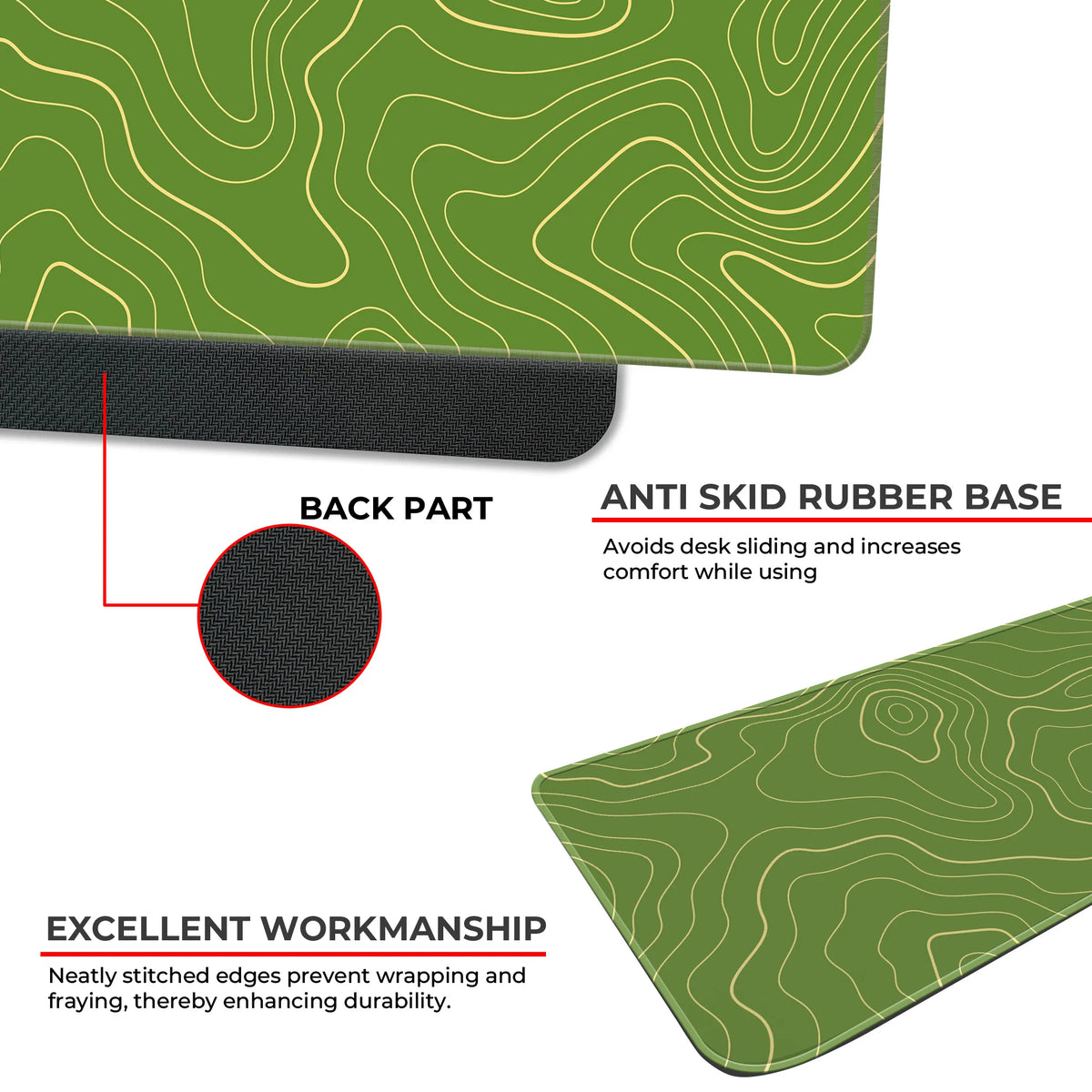 Green Contour Line Abstract Topographic Deskmat