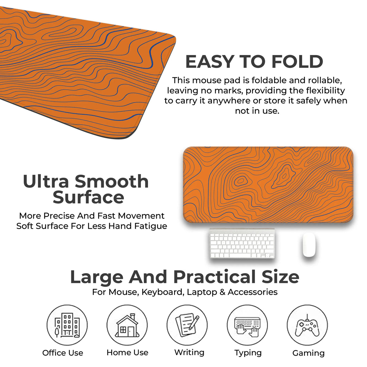 Orange Contour Line Abstract Topographic Deskmat