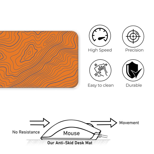 Orange Contour Line Abstract Topographic Deskmat