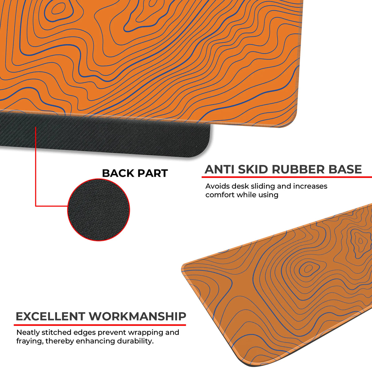 Orange Contour Line Abstract Topographic Deskmat
