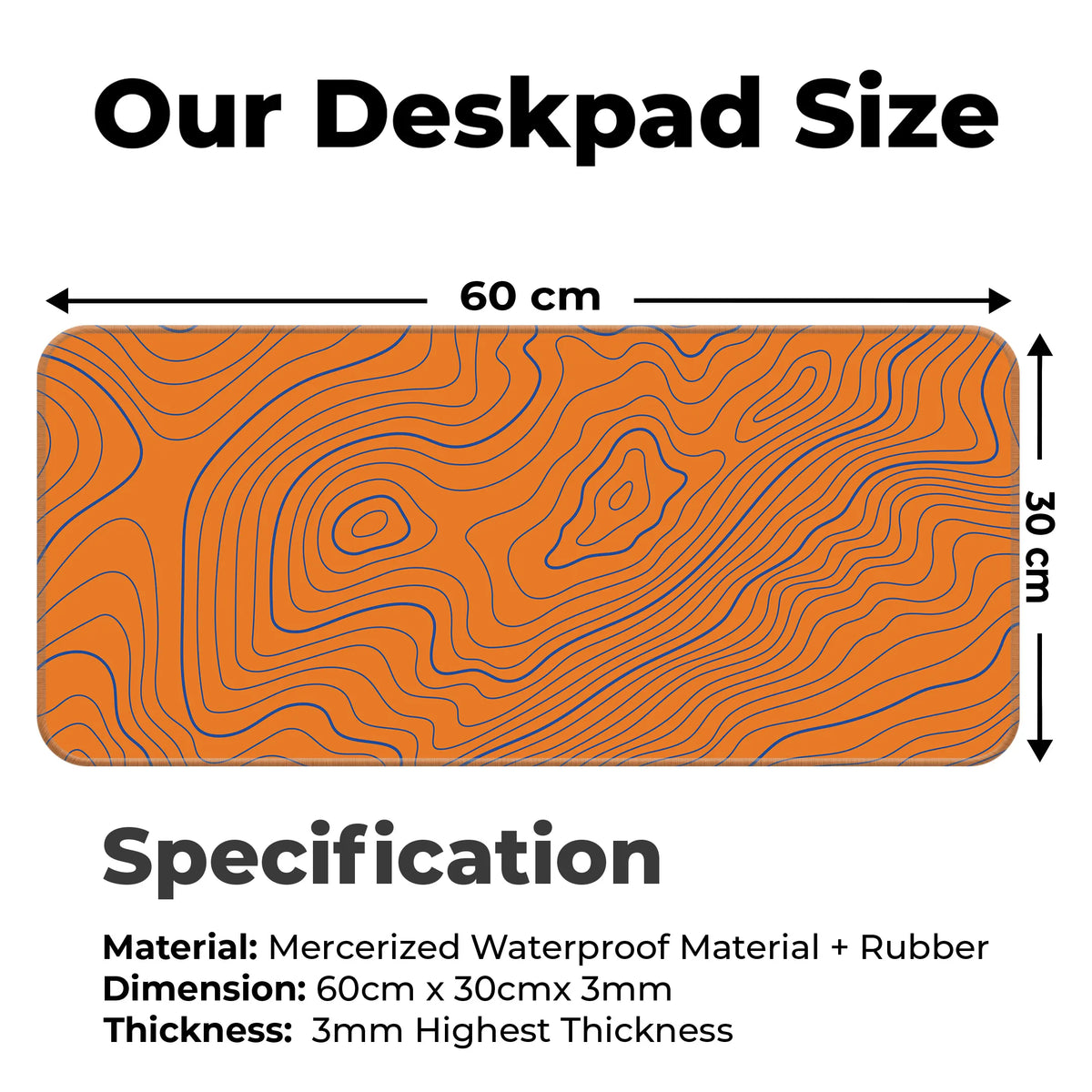 Orange Contour Line Abstract Topographic Deskmat