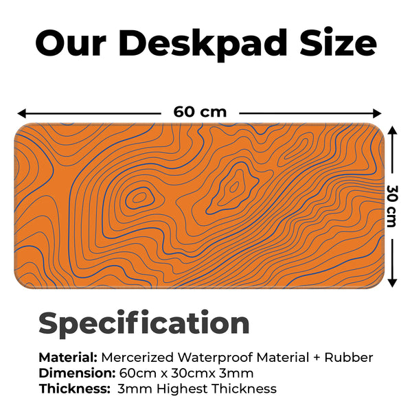 Orange Contour Line Abstract Topographic Deskmat