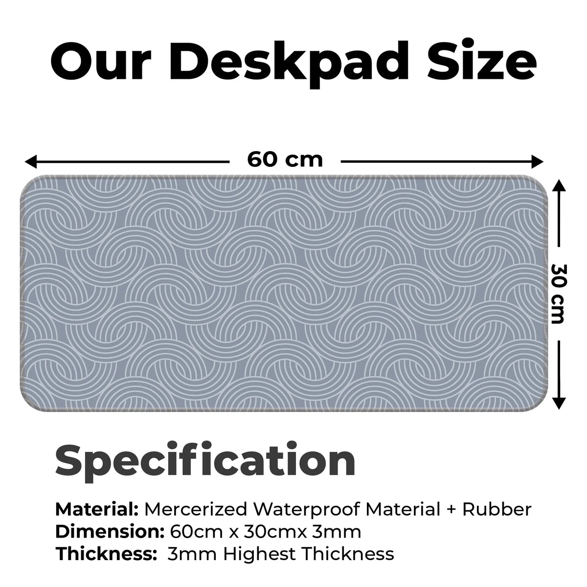Grey Circular Wave Abstract Line Deskmat
