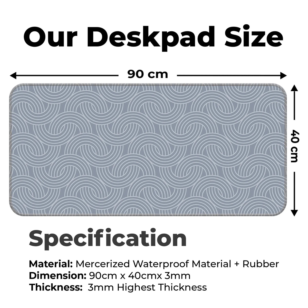 Grey Circular Wave Abstract Line Deskmat