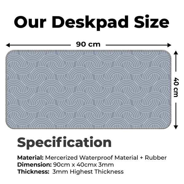 Grey Circular Wave Abstract Line Deskmat