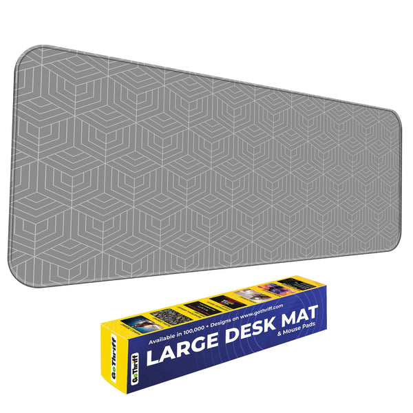 Grey Geometric Cube Abstract Line Deskmat