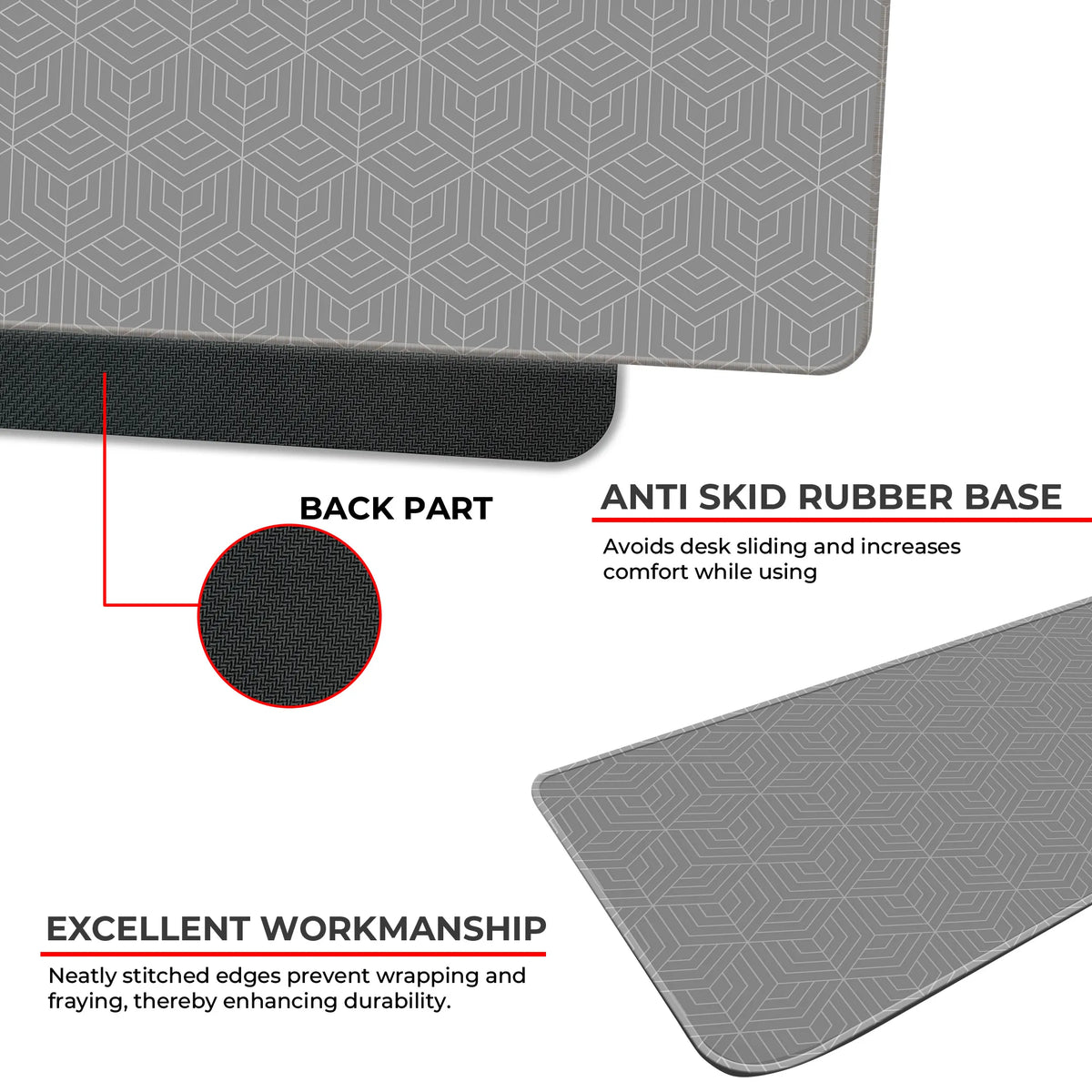 Grey Geometric Cube Abstract Line Deskmat