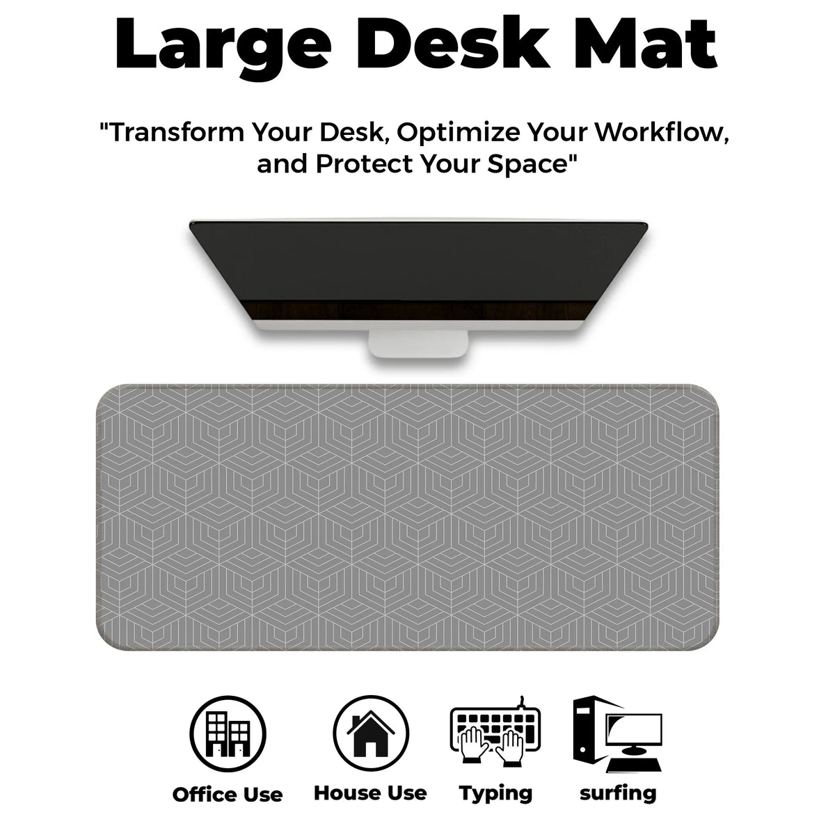 Grey Geometric Cube Abstract Line Deskmat