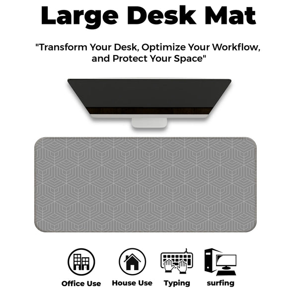 Grey Geometric Cube Abstract Line Deskmat