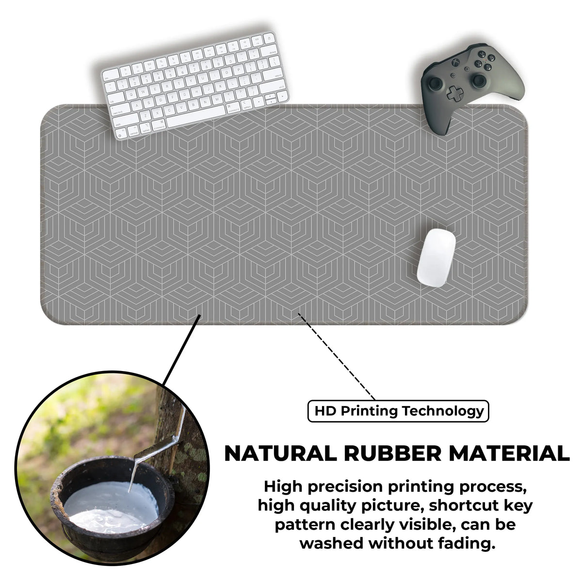 Grey Geometric Cube Abstract Line Deskmat