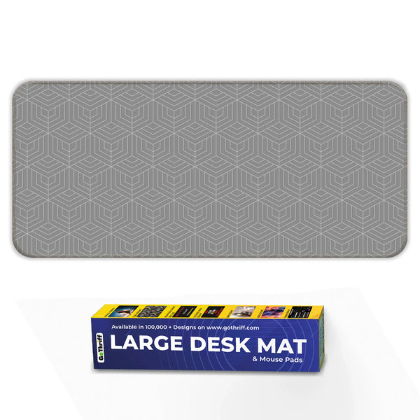 Grey Geometric Cube Abstract Line Deskmat