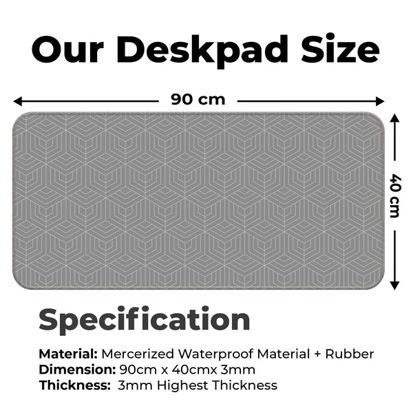 Grey Geometric Cube Abstract Line Deskmat