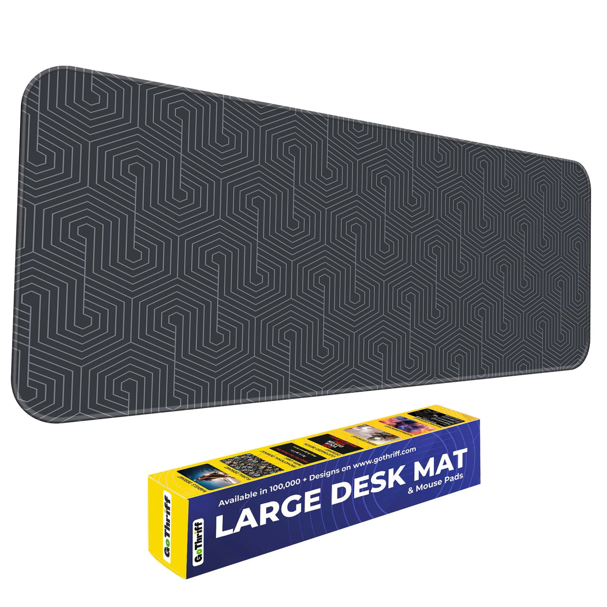 Dark Grey Hexagon Maze Abstract Line Deskmat