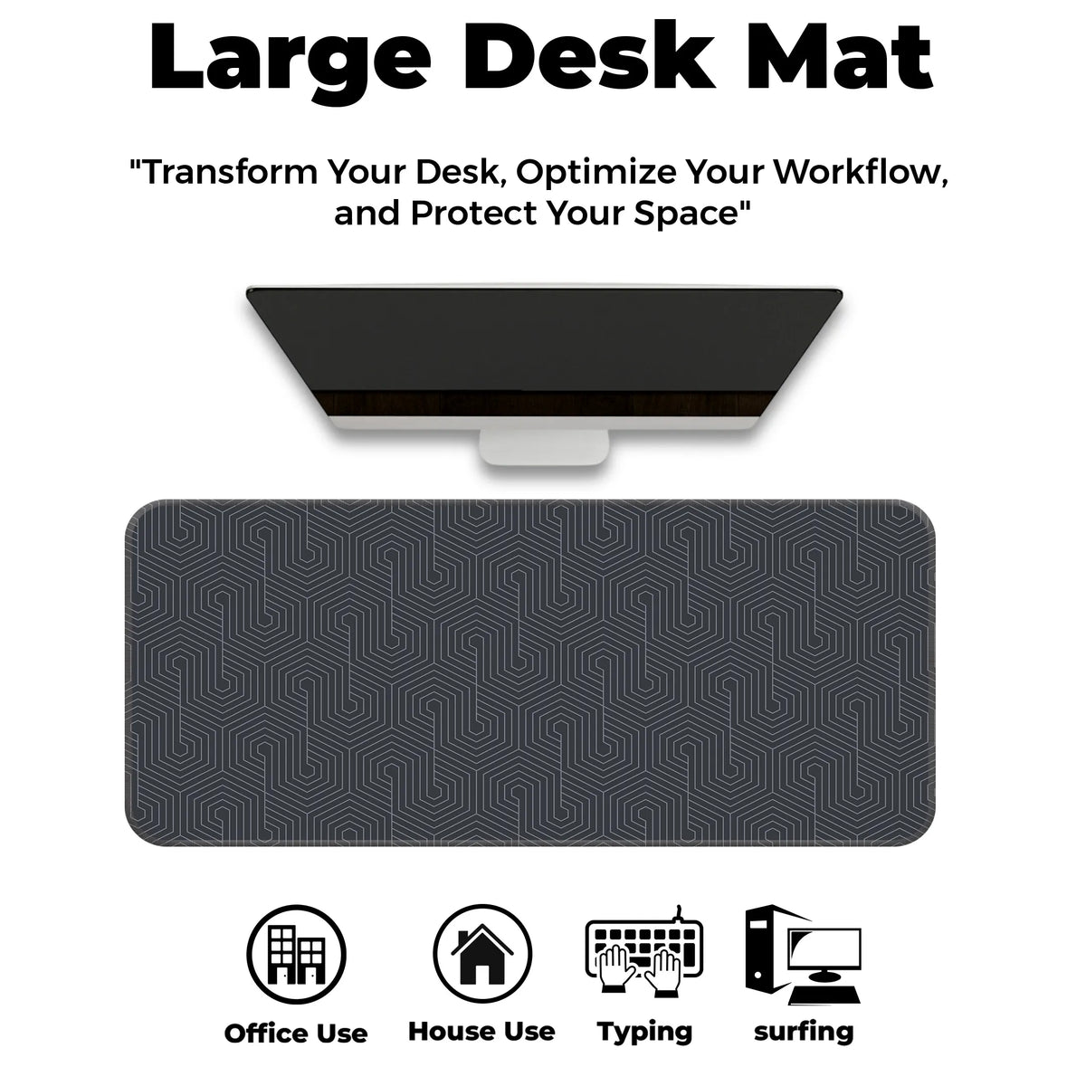 Dark Grey Hexagon Maze Abstract Line Deskmat