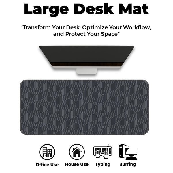 Dark Grey Hexagon Maze Abstract Line Deskmat