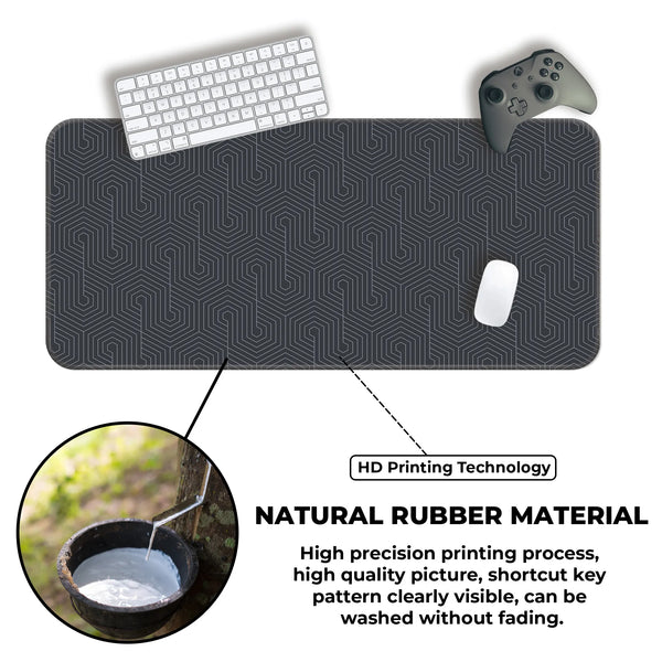 Dark Grey Hexagon Maze Abstract Line Deskmat