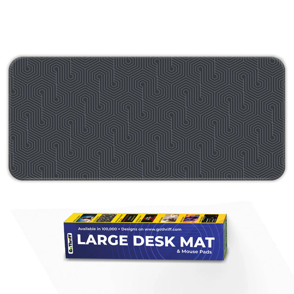 Dark Grey Hexagon Maze Abstract Line Deskmat
