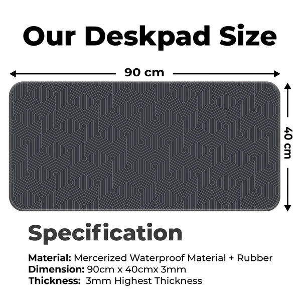 Dark Grey Hexagon Maze Abstract Line Deskmat