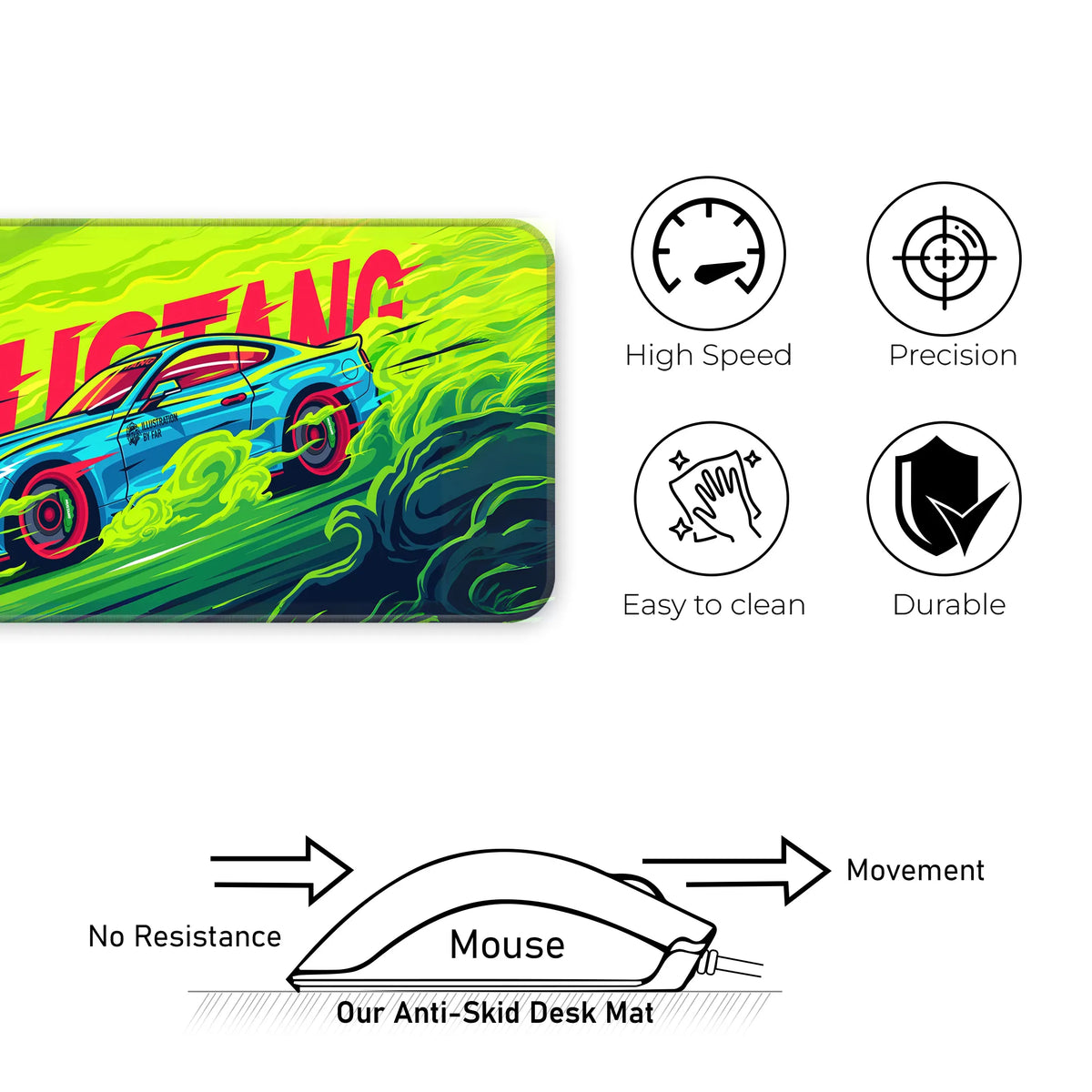 Mustang Neon Racing Muscle Car Deskmat