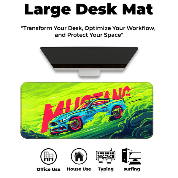 Mustang Neon Racing Muscle Car Deskmat