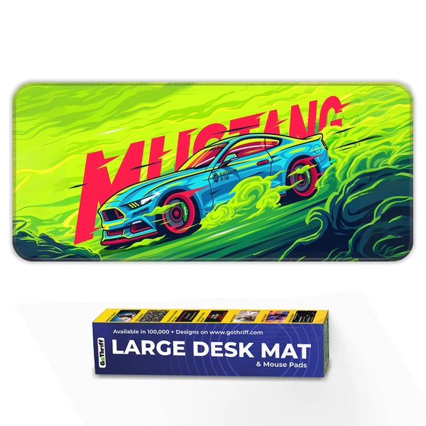 Mustang Neon Racing Muscle Car Deskmat
