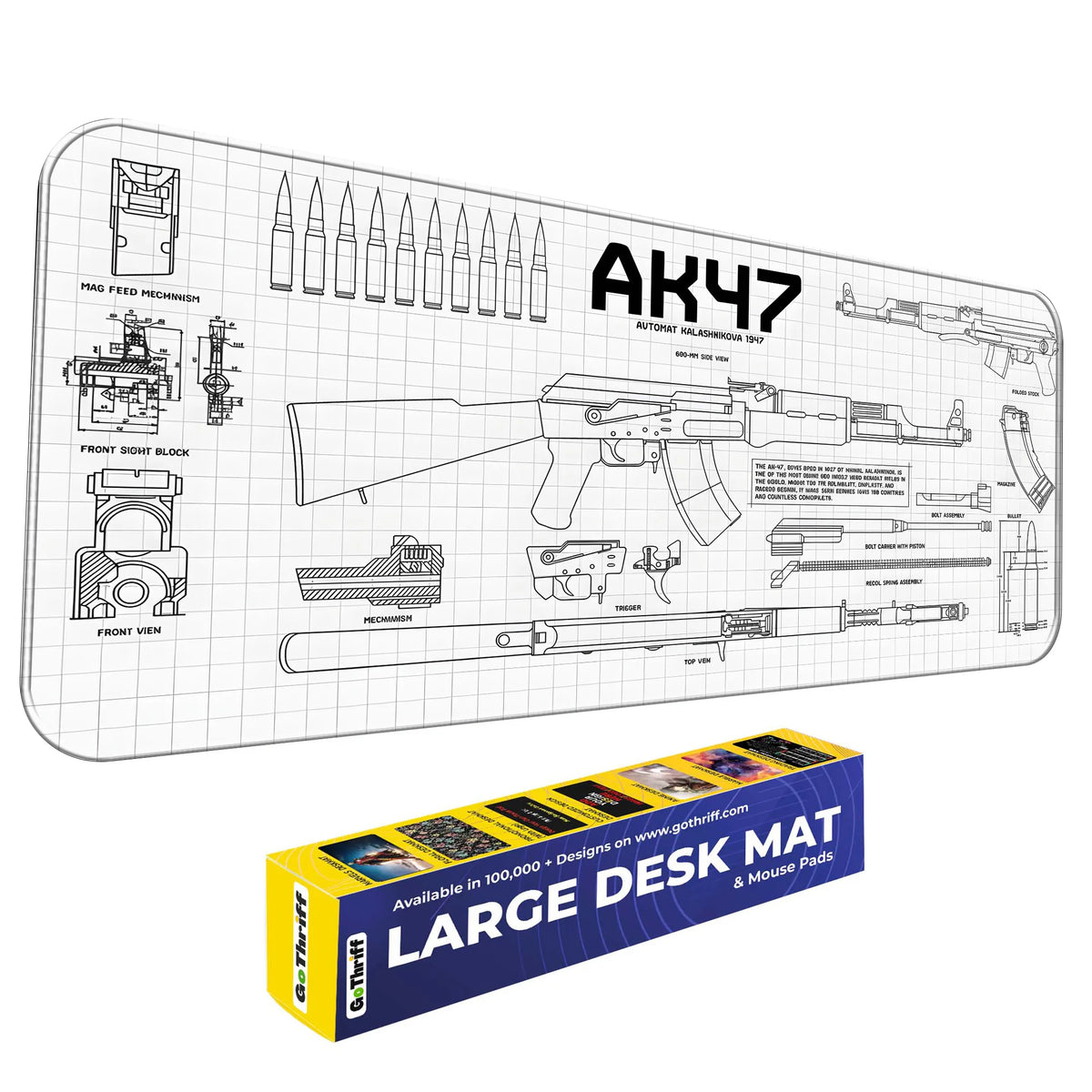 AK47 Blueprint Technical Schematic Gaming Deskmat