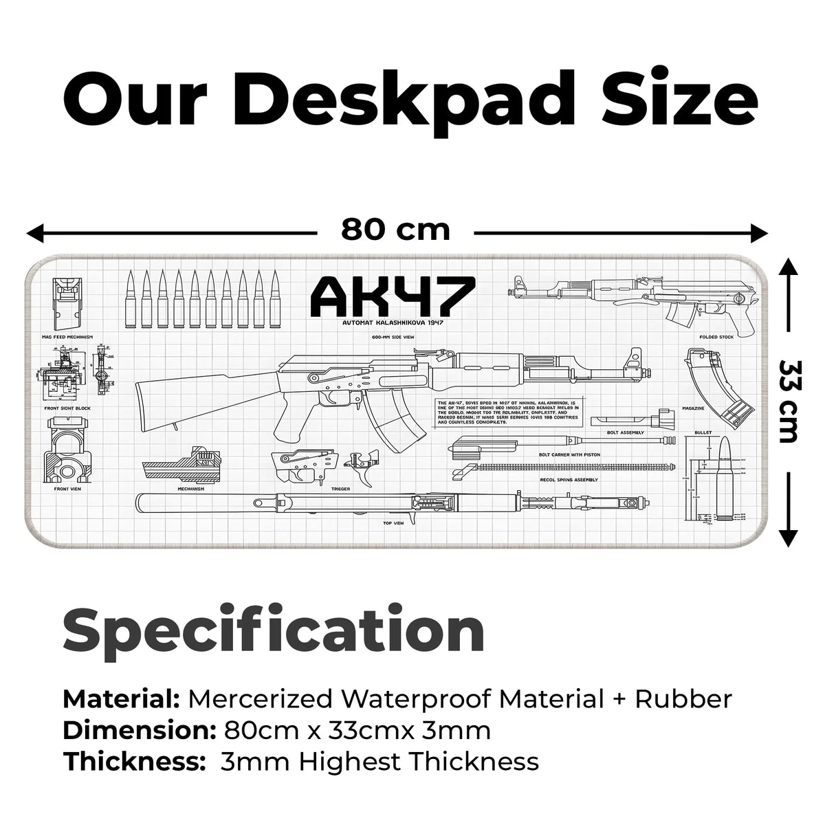AK47 Blueprint Technical Schematic Gaming Deskmat