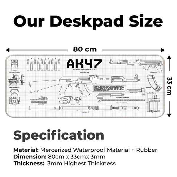 AK47 Blueprint Technical Schematic Gaming Deskmat