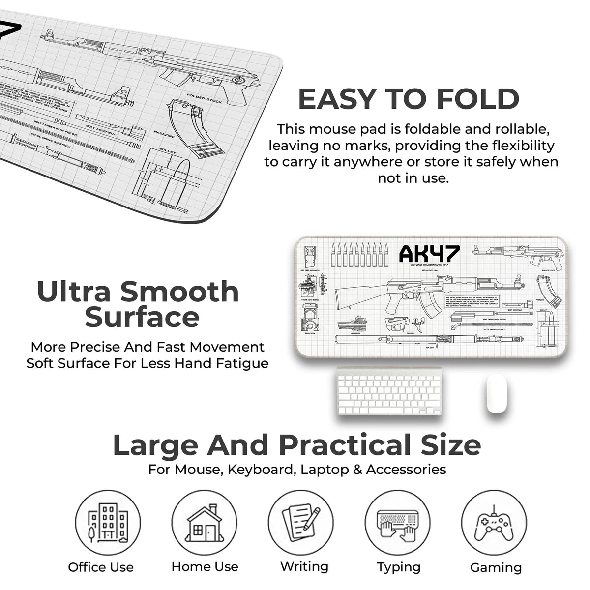 AK47 Blueprint Technical Schematic Gaming Deskmat