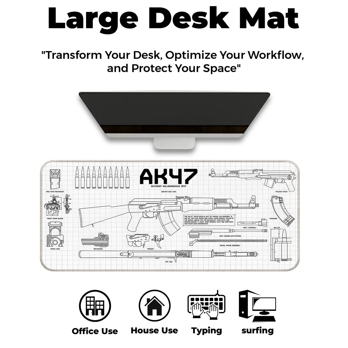 AK47 Blueprint Technical Schematic Gaming Deskmat
