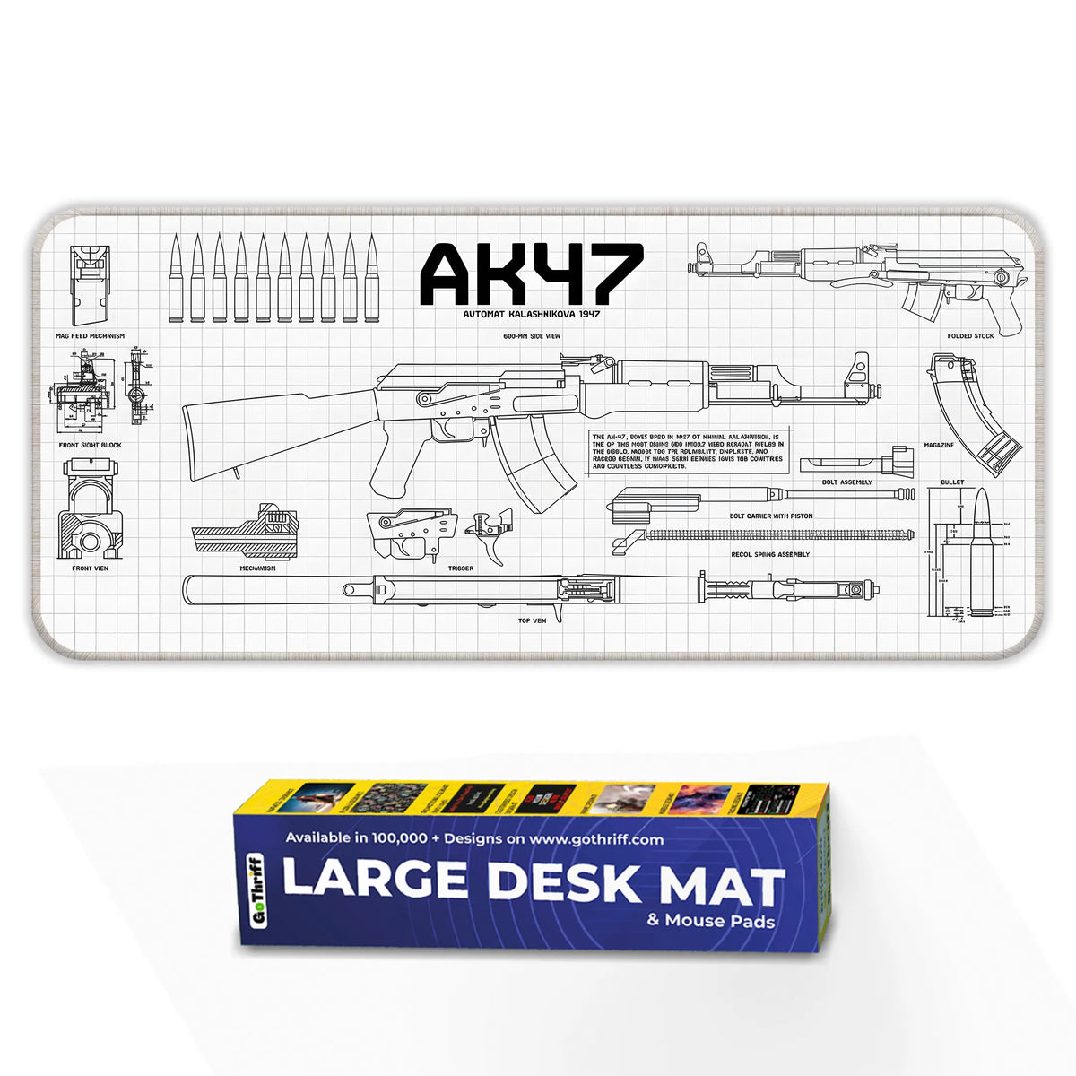AK47 Blueprint Technical Schematic Gaming Deskmat