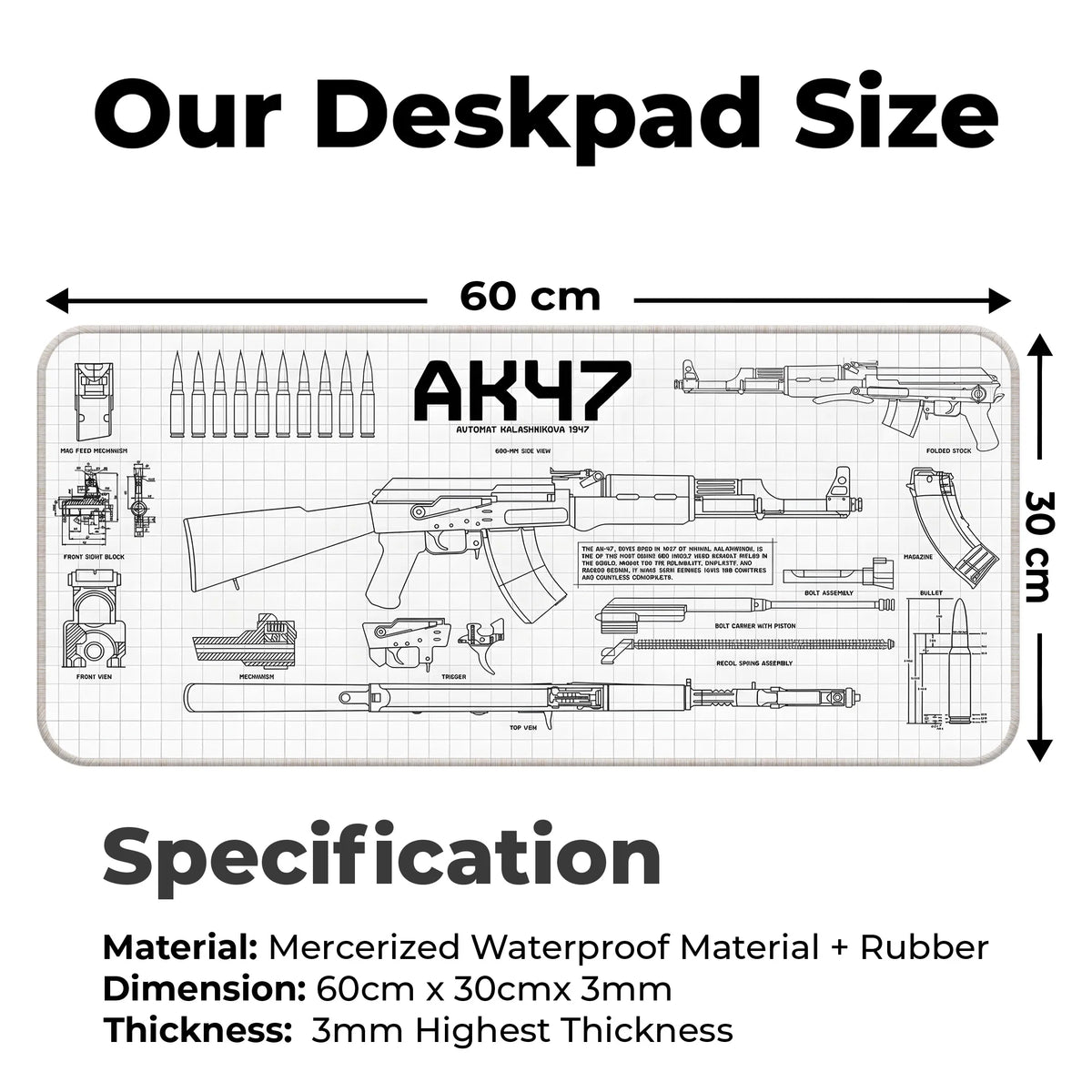 AK47 Blueprint Technical Schematic Gaming Deskmat