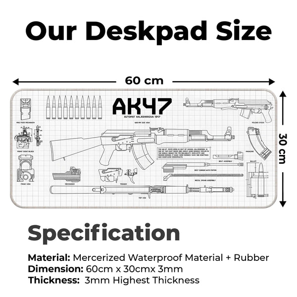 AK47 Blueprint Technical Schematic Gaming Deskmat