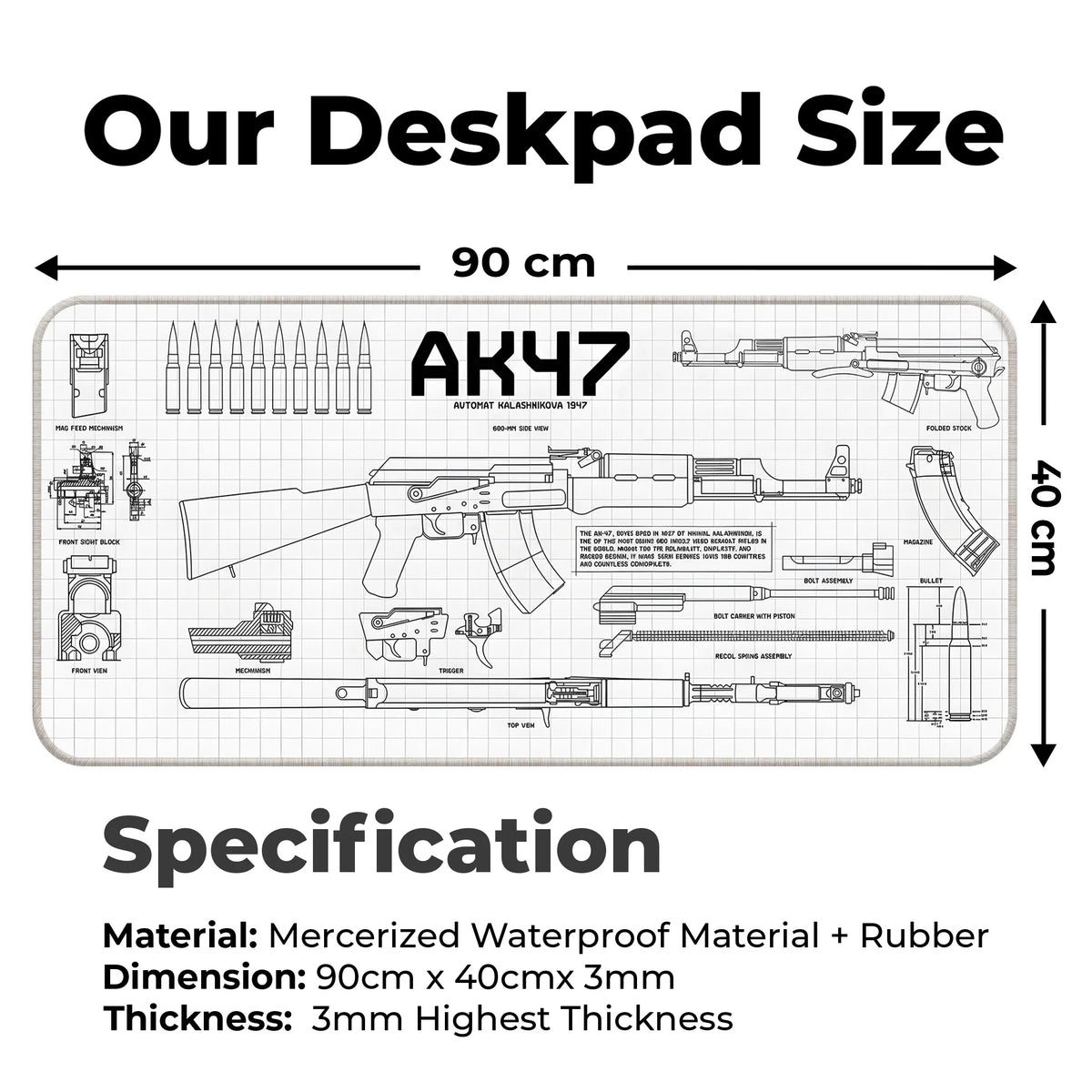 AK47 Blueprint Technical Schematic Gaming Deskmat