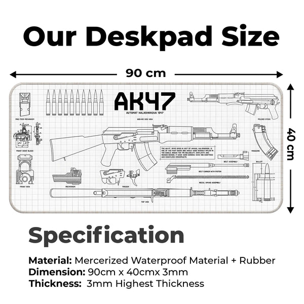 AK47 Blueprint Technical Schematic Gaming Deskmat