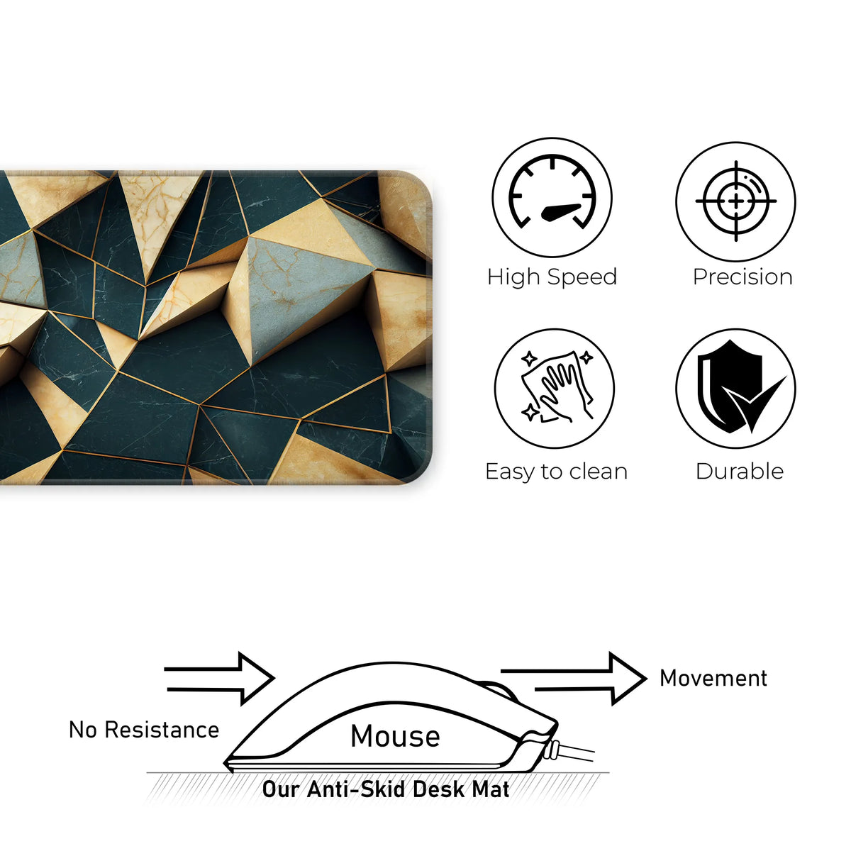 3D Marble Abstract Luxury Geometric Pattern Deskmat