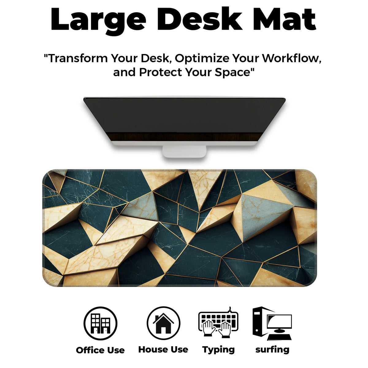 3D Marble Abstract Luxury Geometric Pattern Deskmat
