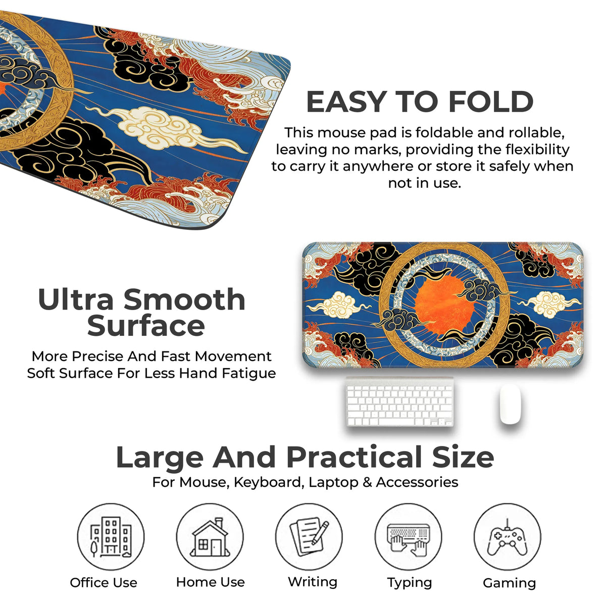 Oriental Sun & Cloud Traditional Asian Art Inspired Deskmat