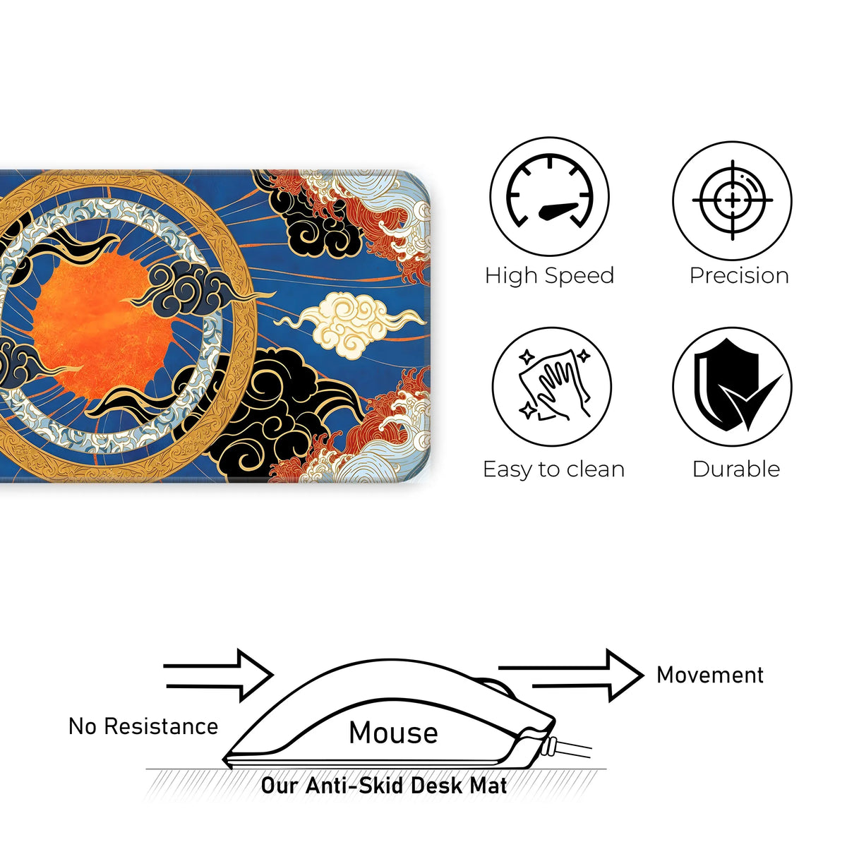 Oriental Sun & Cloud Traditional Asian Art Inspired Deskmat