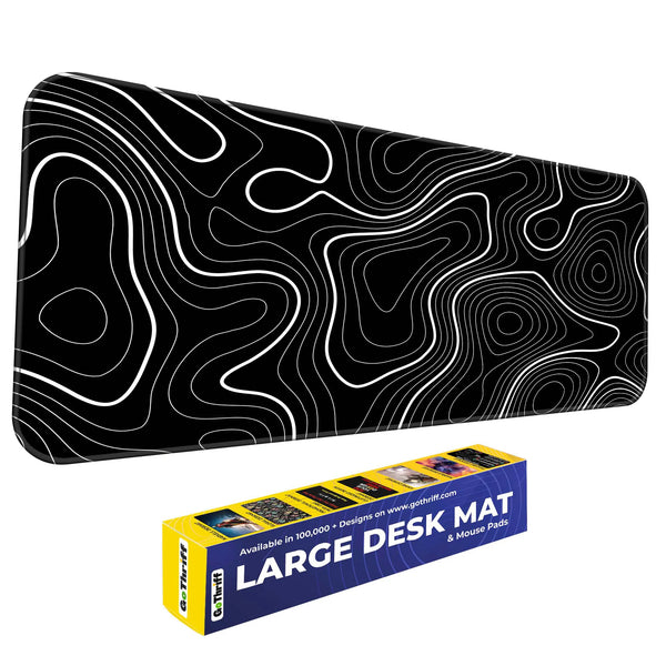 Black White Abstract Topographic Line Art Deskmat