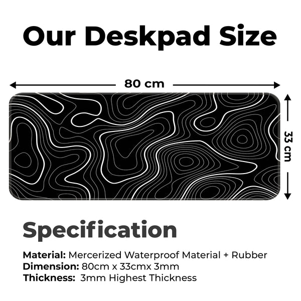 Black White Abstract Topographic Line Art Deskmat