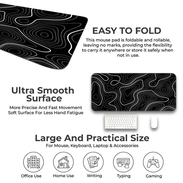 Black White Abstract Topographic Line Art Deskmat
