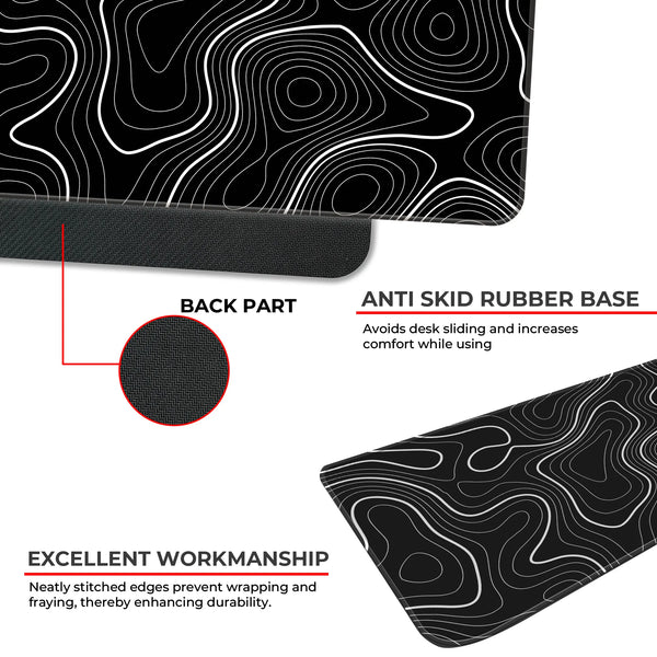 Black White Abstract Topographic Line Art Deskmat