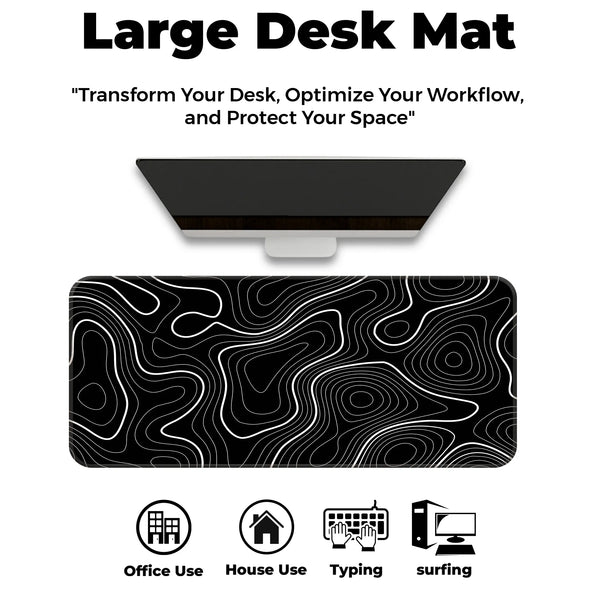 Black White Abstract Topographic Line Art Deskmat