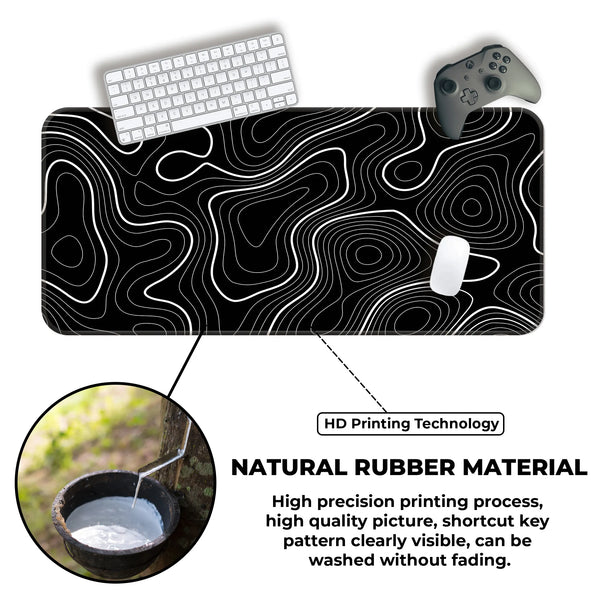 Black White Abstract Topographic Line Art Deskmat