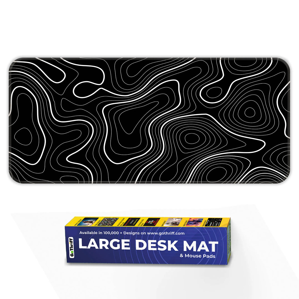Black White Abstract Topographic Line Art Deskmat