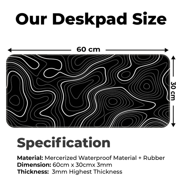 Black White Abstract Topographic Line Art Deskmat