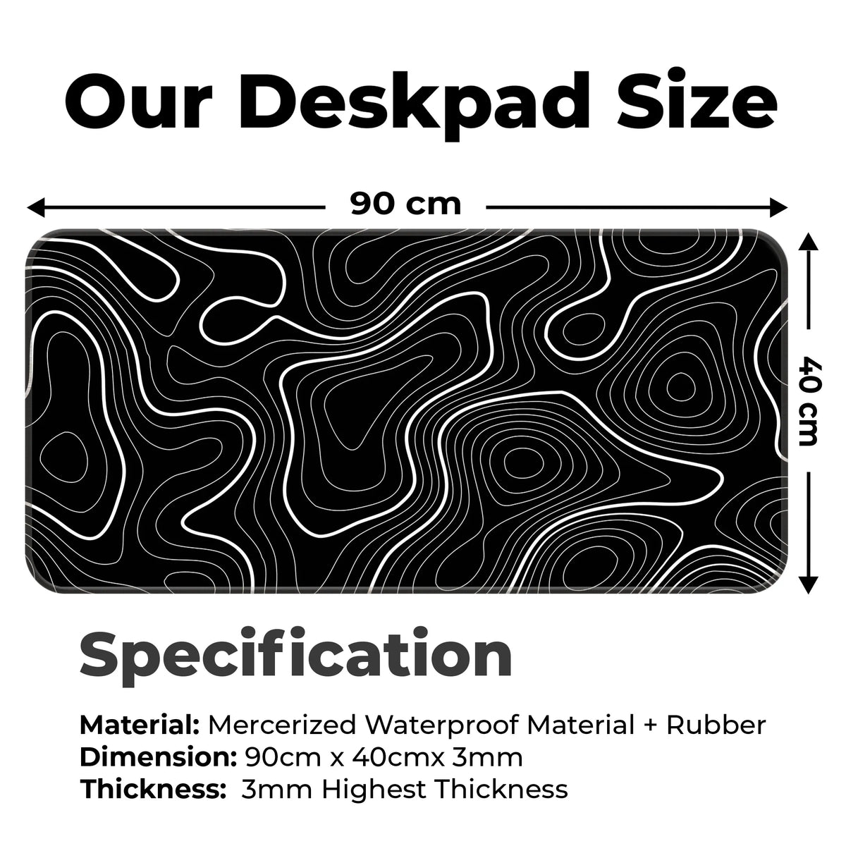 Black White Abstract Topographic Line Art Deskmat