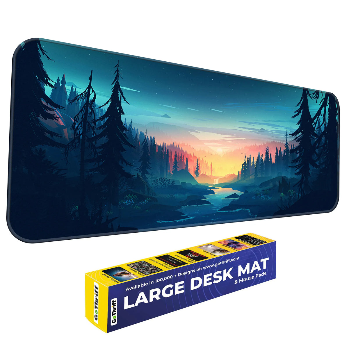 Night Forest Sunset Scenic Landscape Art Deskmat