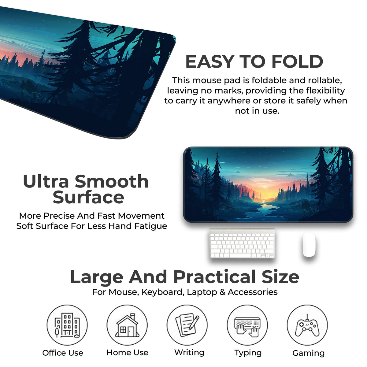 Night Forest Sunset Scenic Landscape Art Deskmat